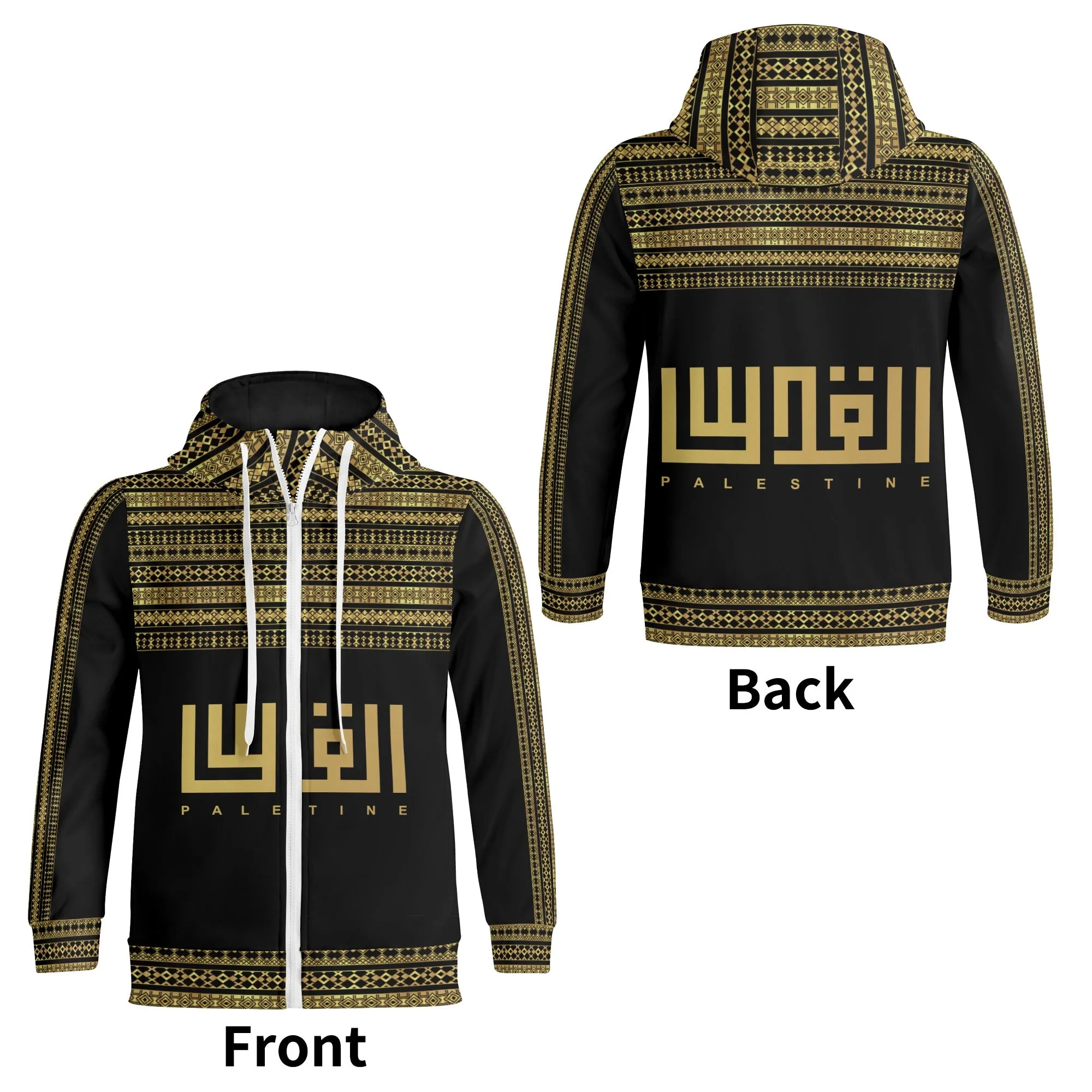 Unisex Palestine Decoration Full Zip Hoodie -  Black