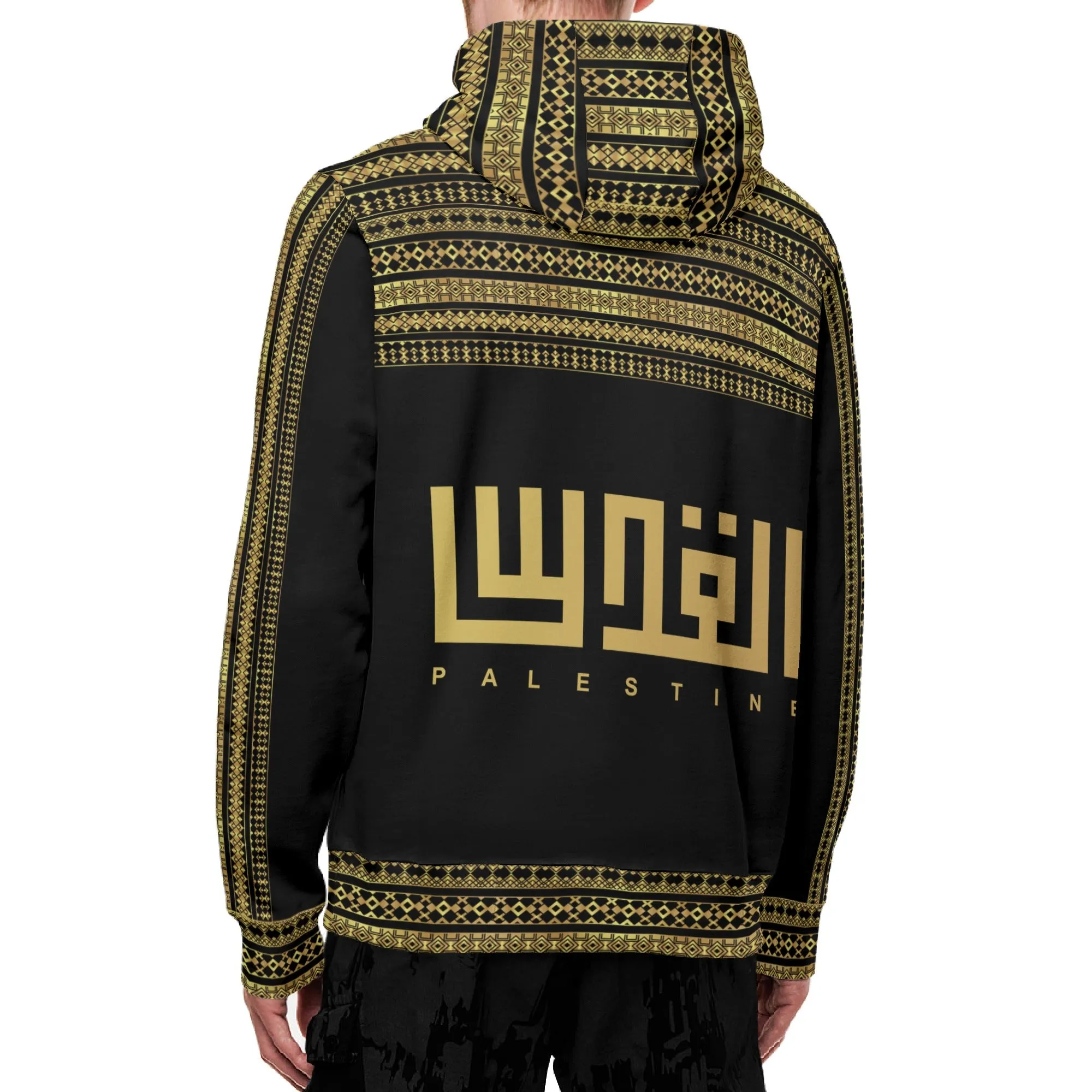 Unisex Palestine Decoration Full Zip Hoodie -  Black