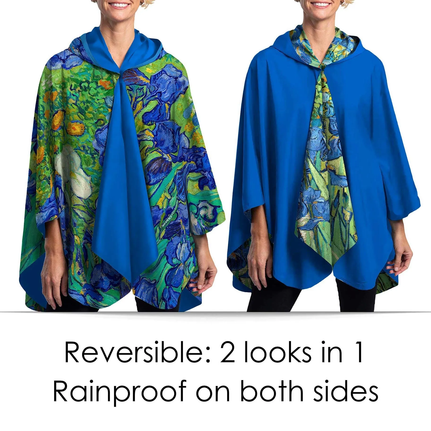 van Gogh Irises Womens Rain Cape - Rainproof Breathable Rain Poncho