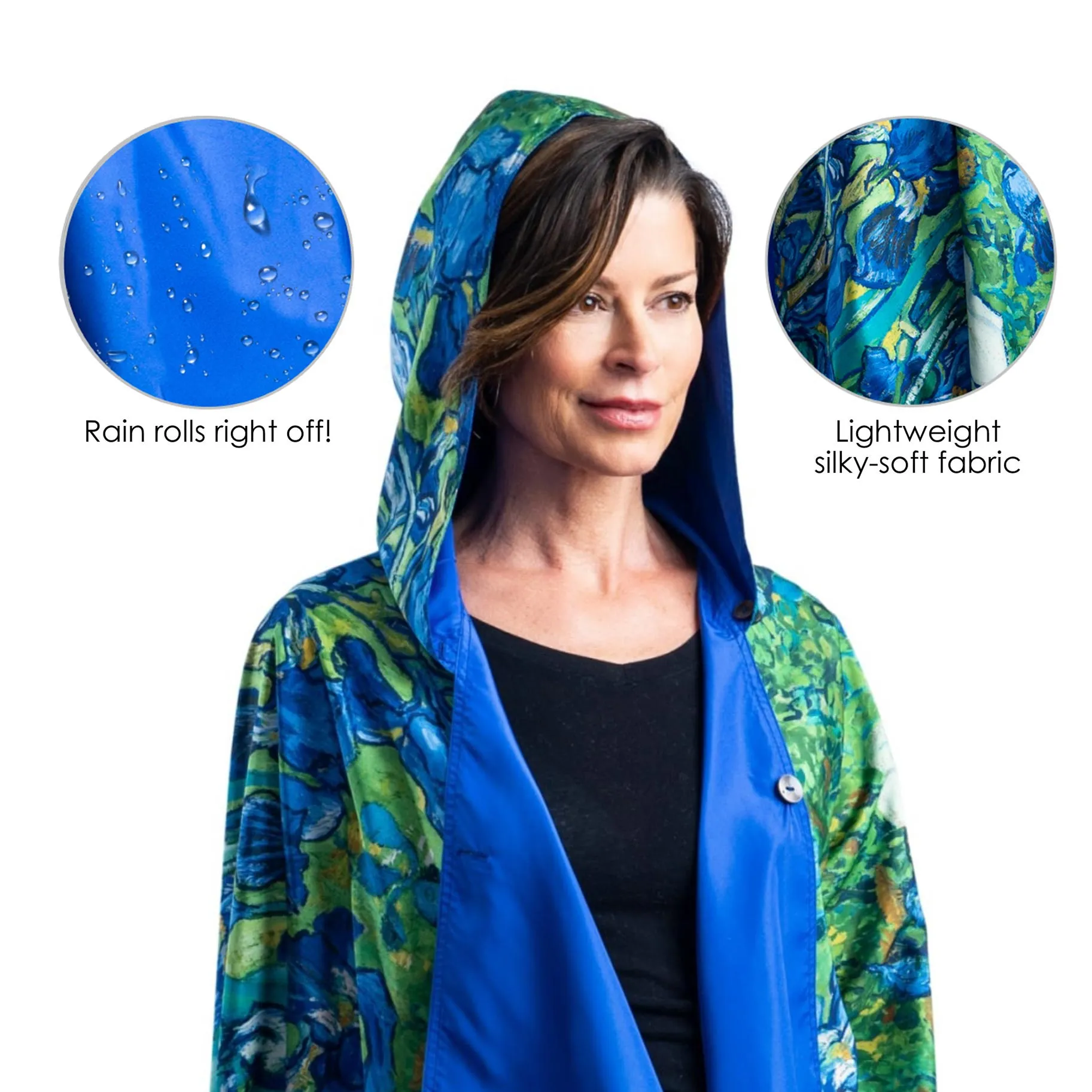 van Gogh Irises Womens Rain Cape - Rainproof Breathable Rain Poncho