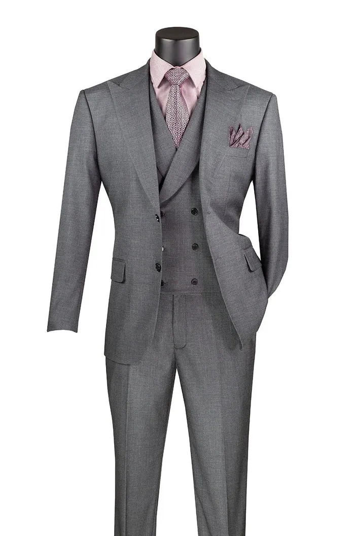 Vinci Modern Fit 3 Piece Suit with Vest and Adjustable Waist Band Pants Charcoal MV2K-2