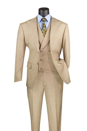 Vinci Modern Fit 3 Piece Suit with Vest and Adjustable Waist Band Pants Taupe MV2K-2