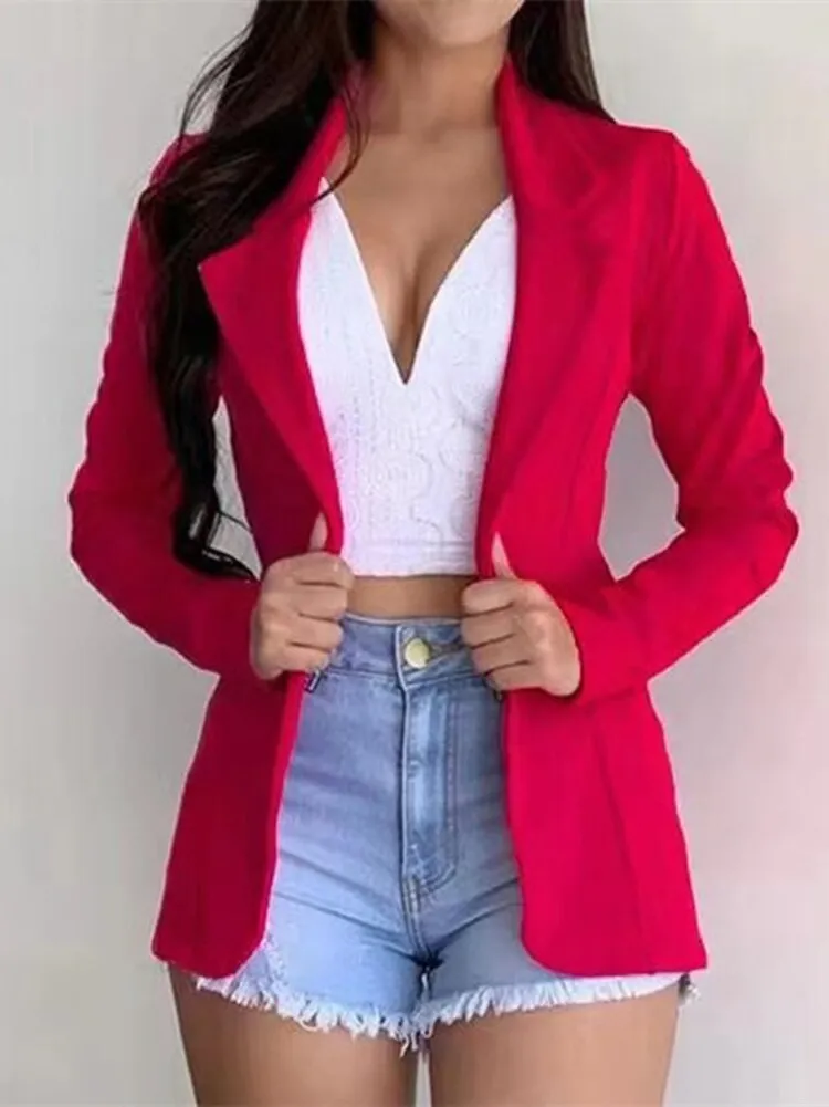 Wenkouban 2022 Spring Oversize Women's Blazer Coat Red Solid Jacket Long Sleeve Fashion Blazers Female Autumn Formal Office Lady Clothing