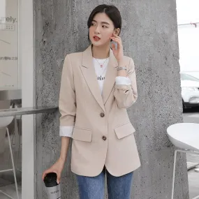 Wenkouban Peonfly New 2022 Autumn Fashion Blazer Jacket Women Casual Korean Pockets Long Sleeve Coat Office Ladies Solid Loose Blazer