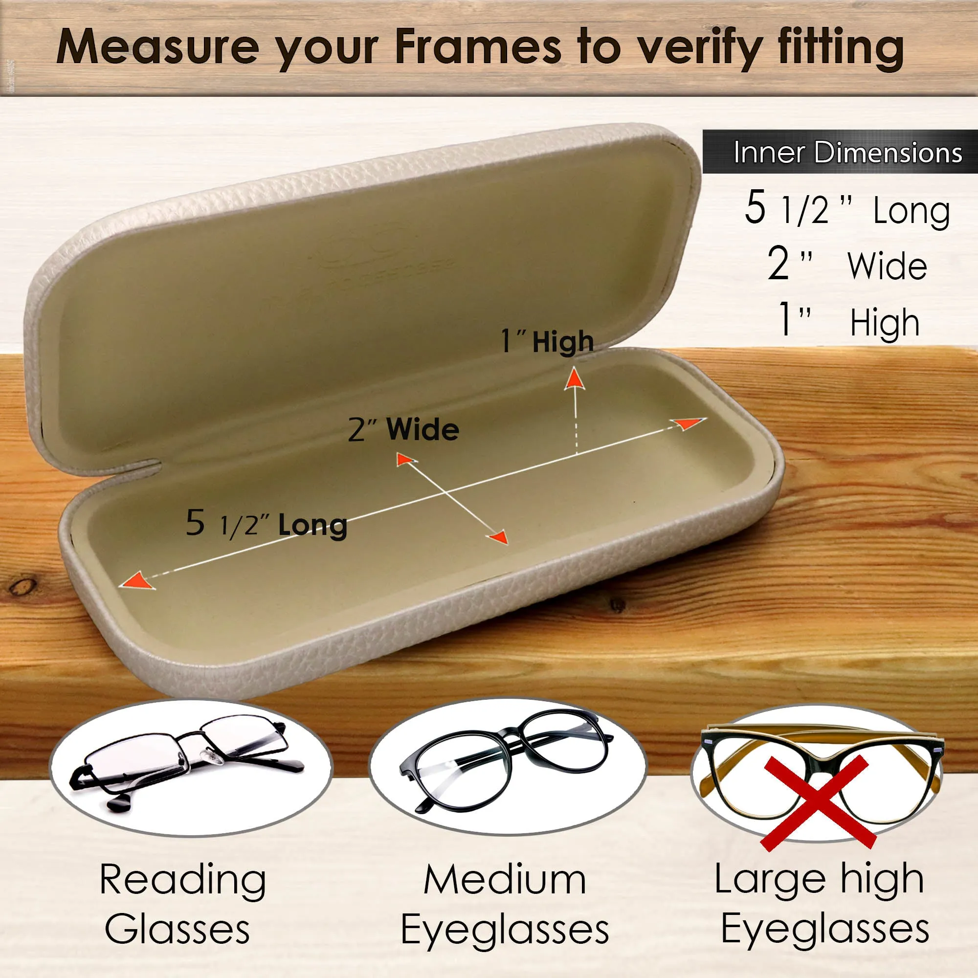 Women glasses case - Hard Eyeglasses Case with Pouch & Cloth - Medium Frames (AS126 Pearl)