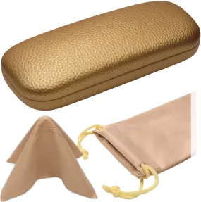 Women Glasses case holder - Small Eyeglass Case w/ Pouch & Cloth - Great for Reading Glasses (AS126 Gold)