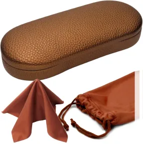 Women hard glasses Case - Eyeglass Case medium size with Pouch & Cloth (AS166L Bronze)