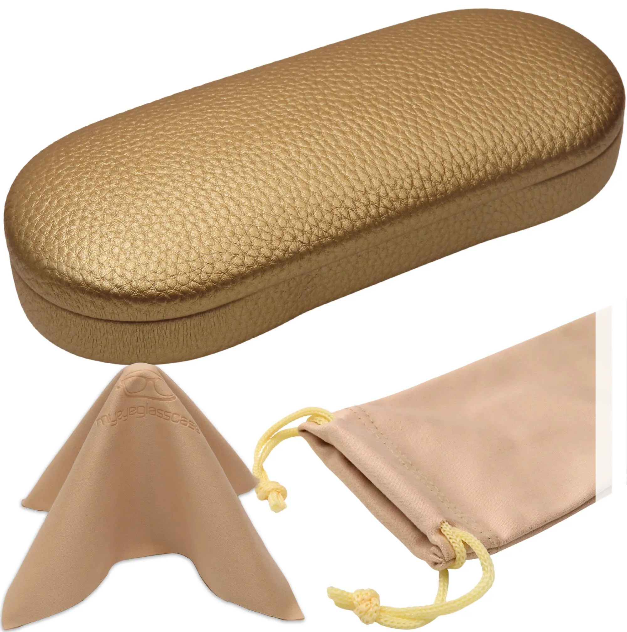 Women hard glasses Case - Eyeglass Case medium size with Pouch & Cloth  (AS166L Gold)