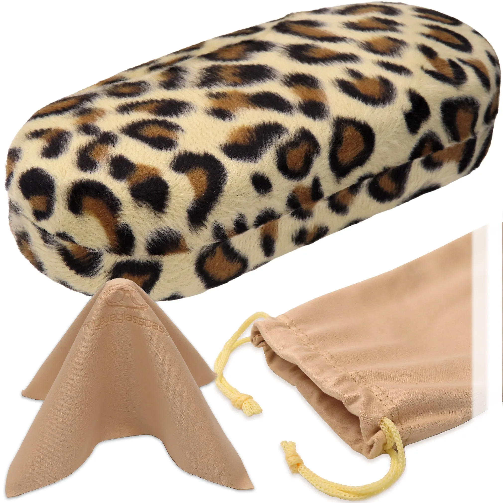 Women Large Eyeglass Case in Leopard Animal Print - Sunglasses Case with Pouch & Cloth - Glasses Case Holder (AS87 Leopard white)