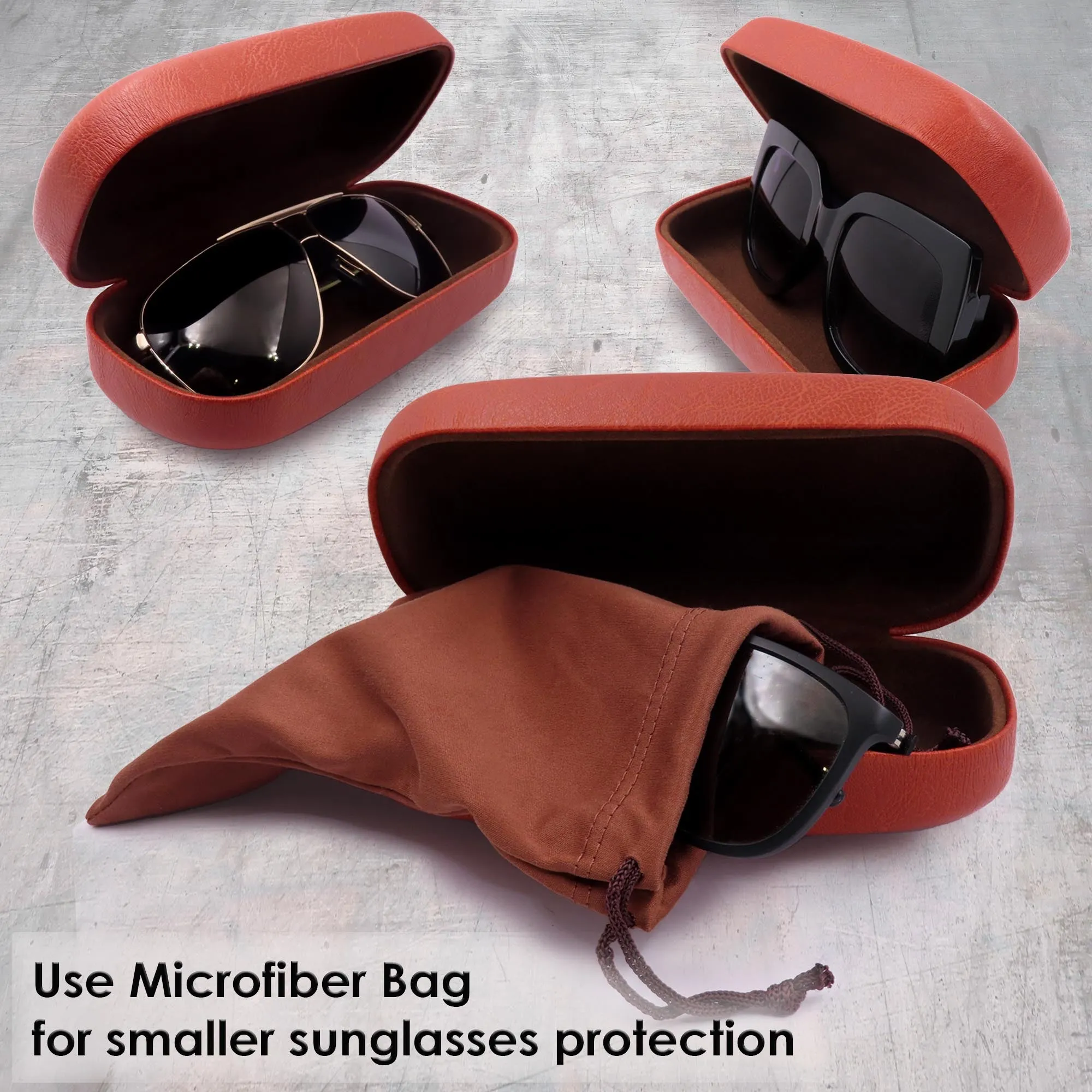 Women XL Large straight sunglasses Case - Men hard eyeglass case w/ Cloth pouch (AS505 Brown)