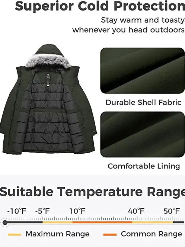 Women's Plus Size Winter Parka Coat Mid Length Warm Puffer Jacket Overcoat Recycled Materials