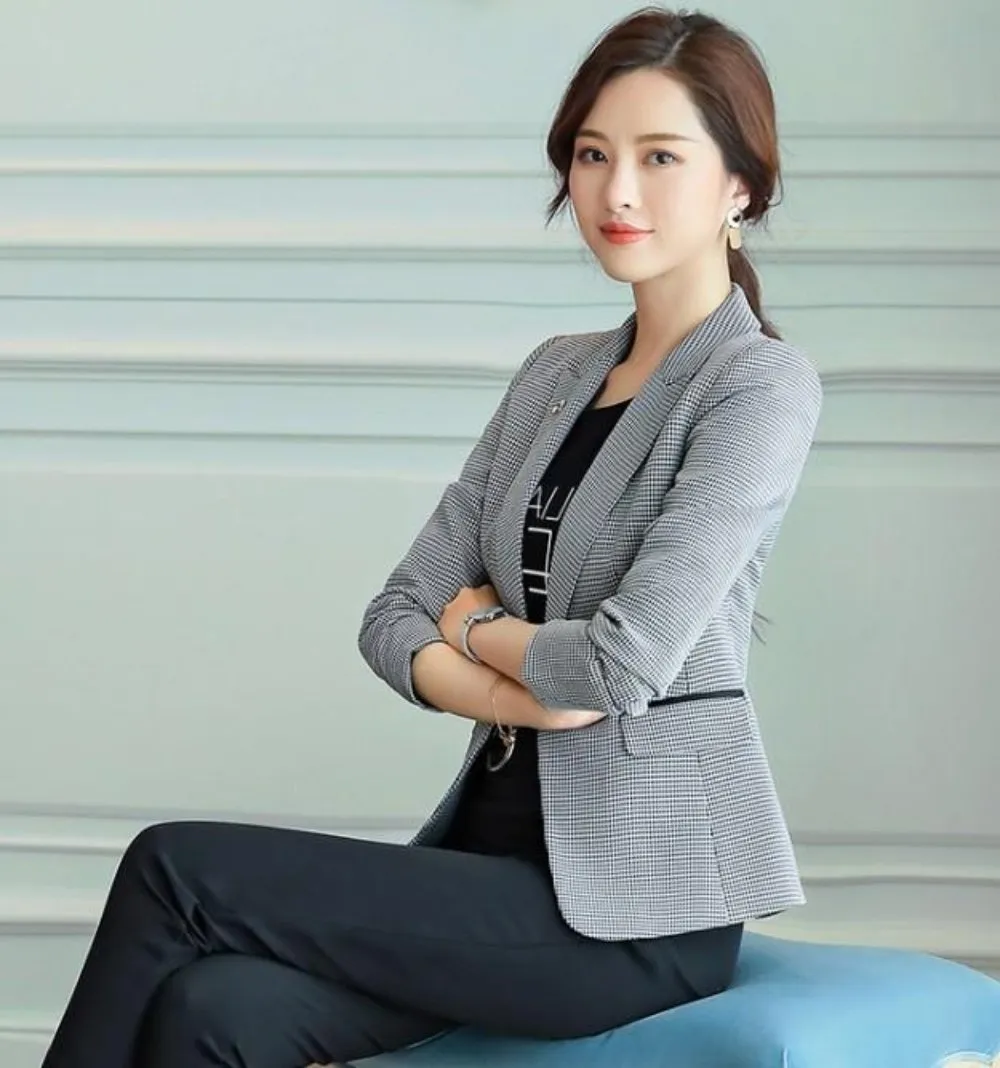 Womens Slim Fit Houndstooth Blazer