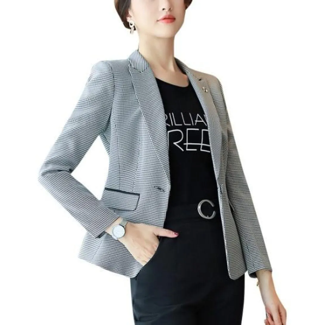 Womens Slim Fit Houndstooth Blazer