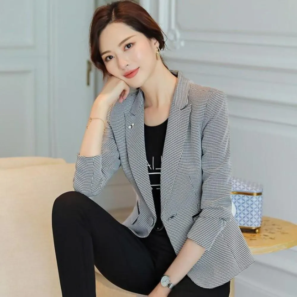 Womens Slim Fit Houndstooth Blazer