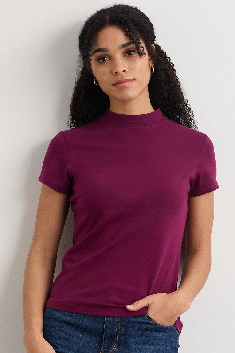 Women's Slim Organic Short Sleeve Mock Neck Top