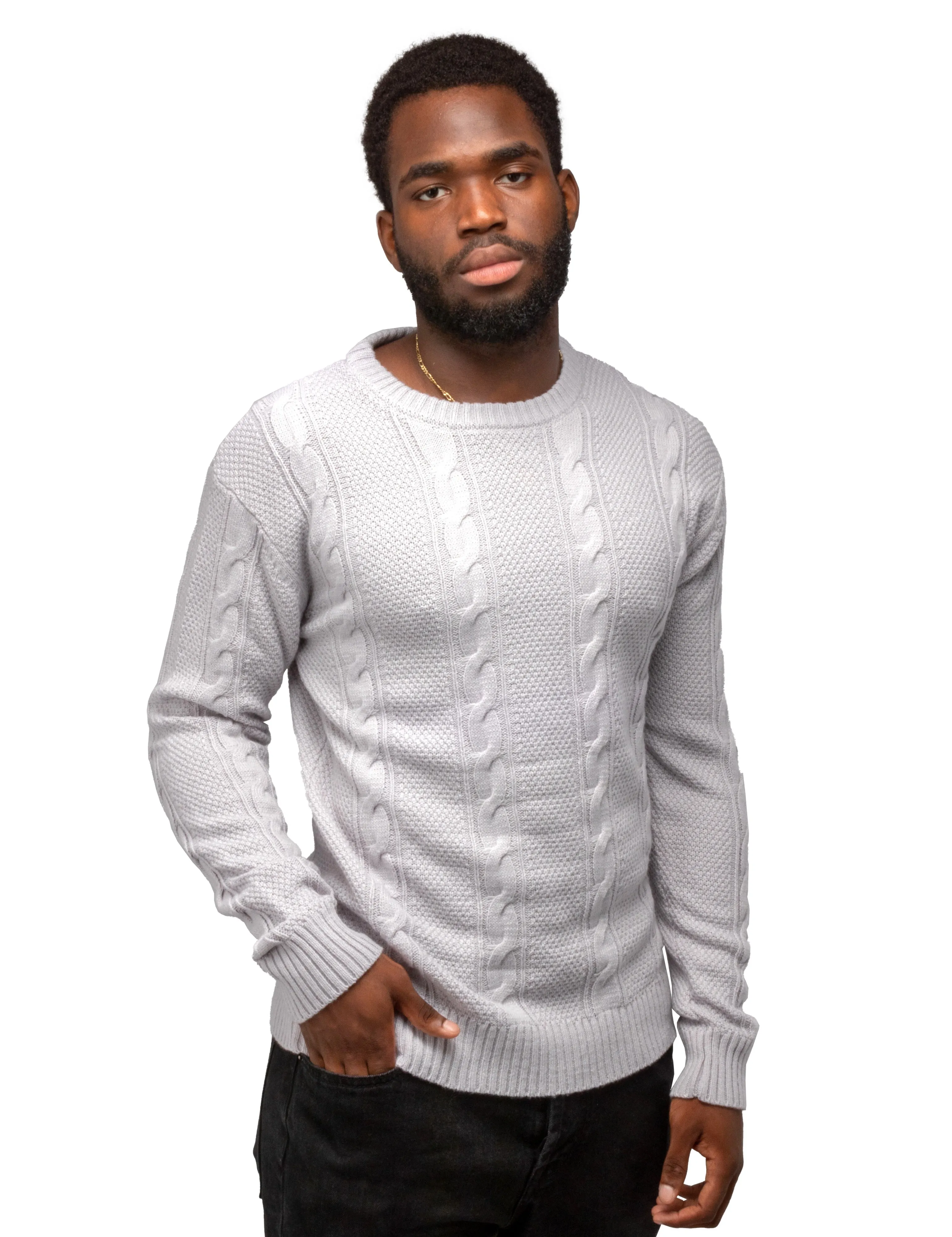 X RAY Men's Crewneck Cable Knitted Pullover Sweater