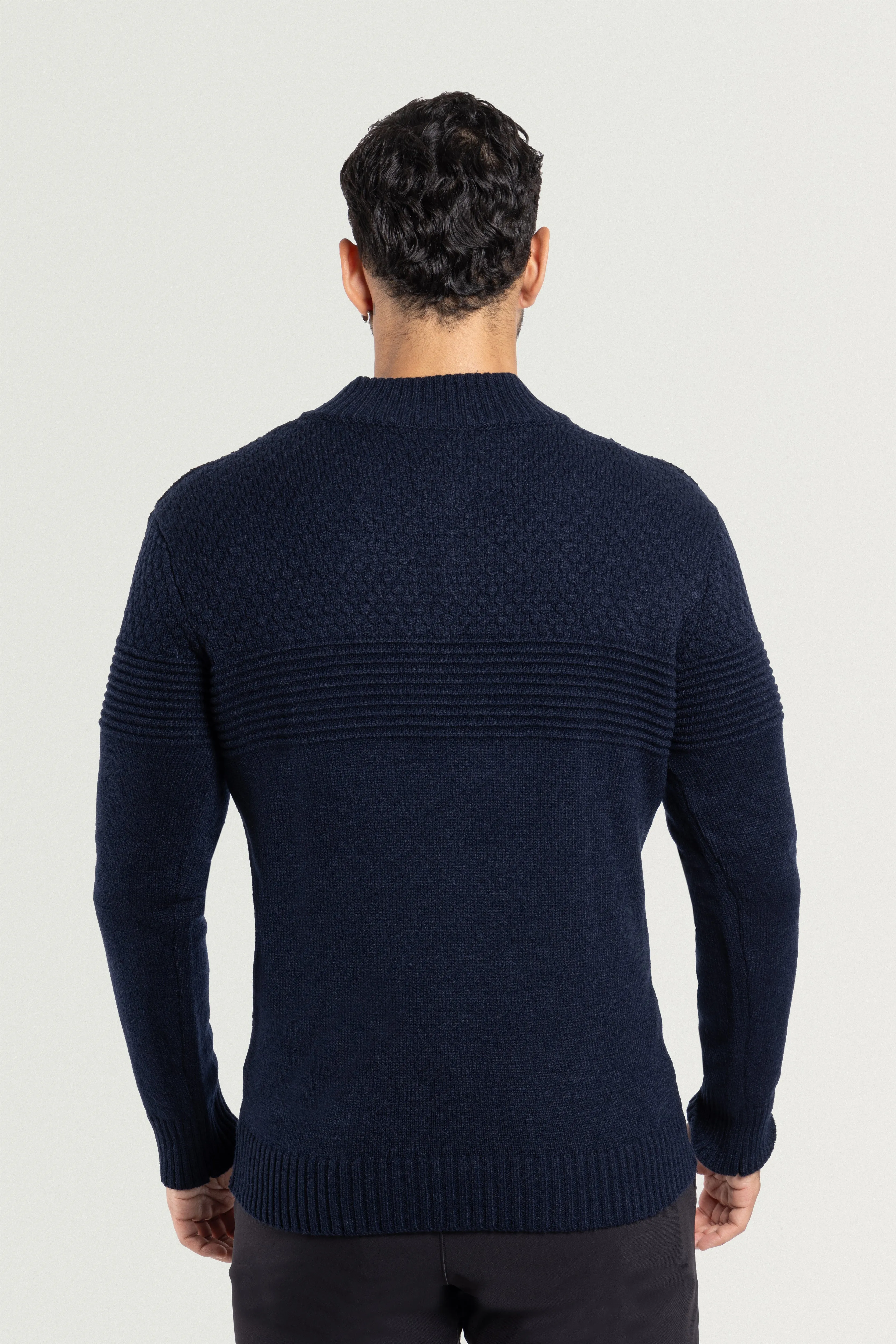 X RAY Men's Mock Neck Texture Pattern Block Quarter Zip Knitted Sweater