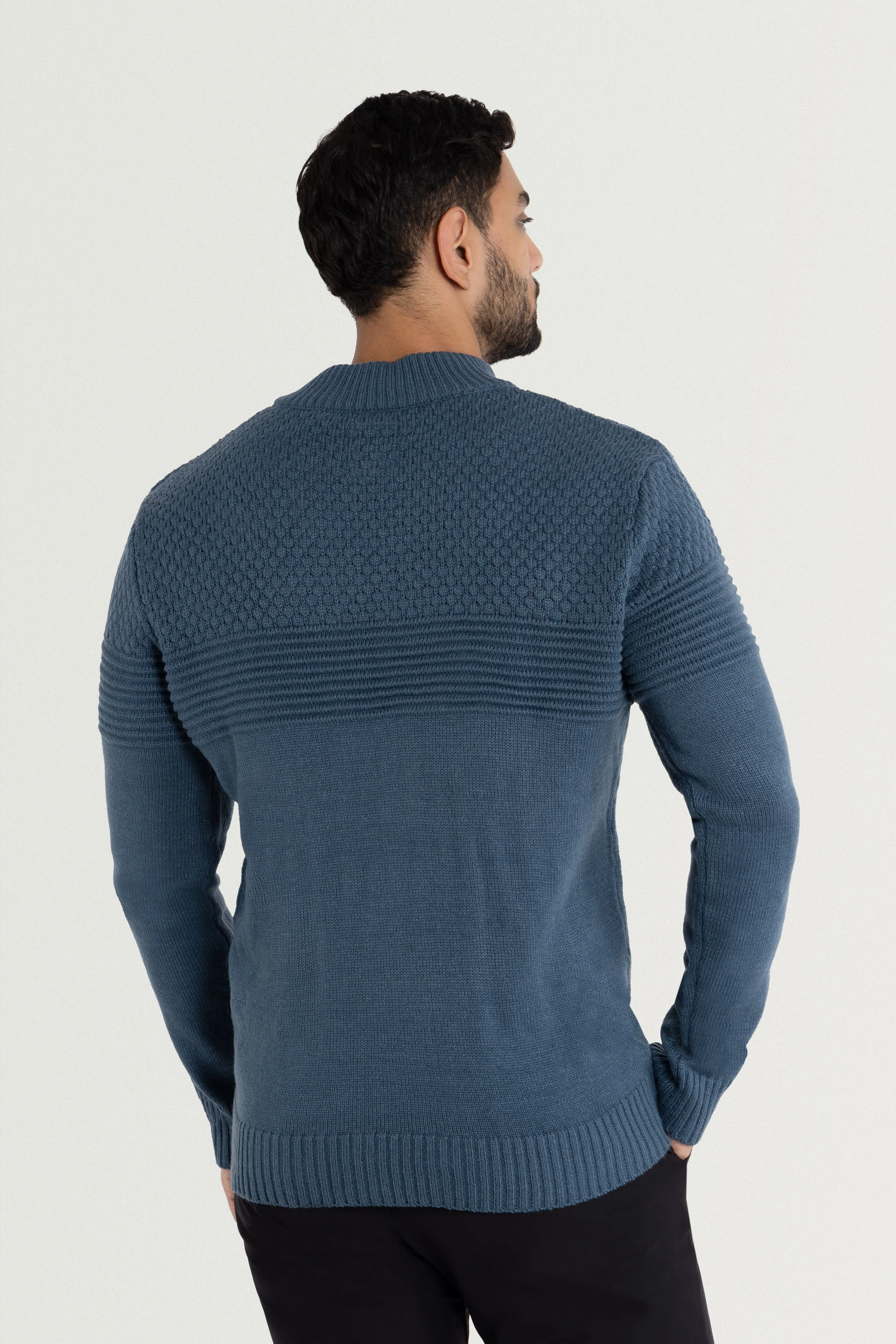 X RAY Men's Mock Neck Texture Pattern Block Quarter Zip Knitted Sweater