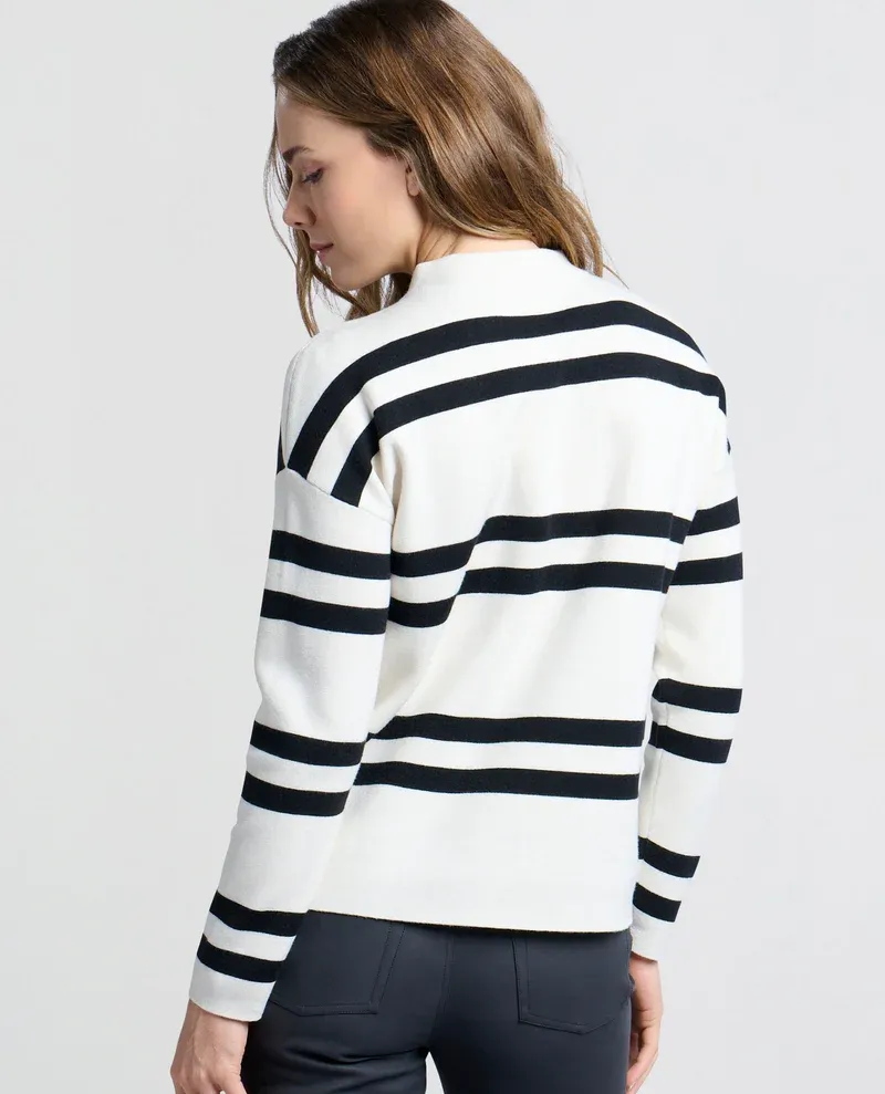 Yaya Chalk White Stripe High Neck Knit