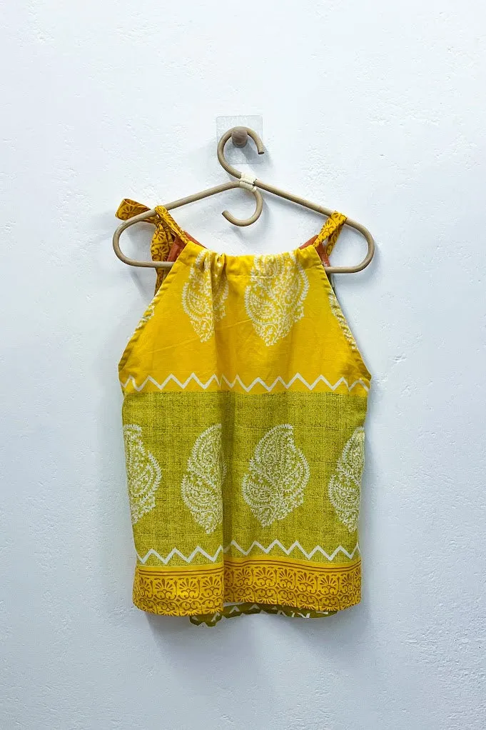 Yellow & Green Chevron Paisley Tie-Neck Halter Top - M