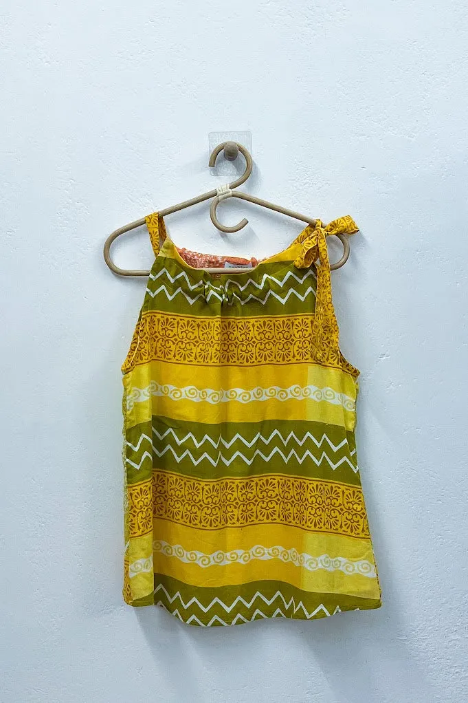 Yellow & Green Chevron Paisley Tie-Neck Halter Top - M