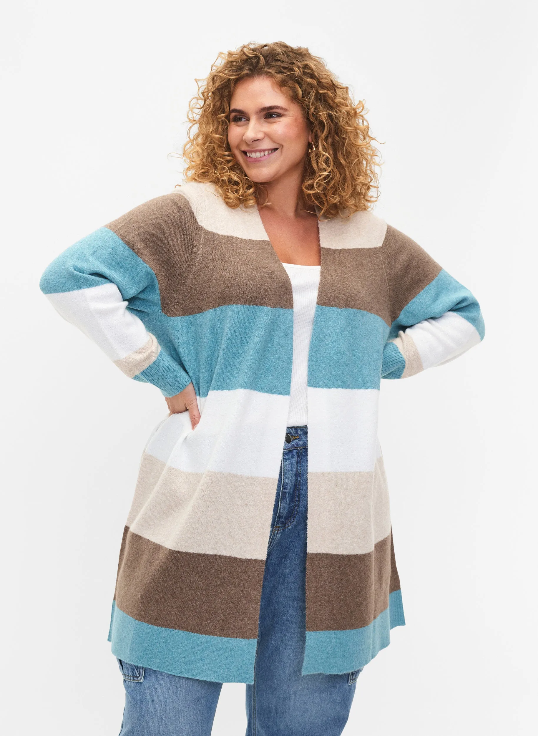 Zizzi Sunny Striped Cardigan in Blue