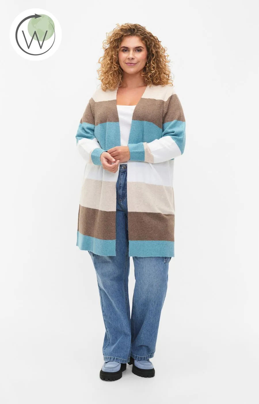 Zizzi Sunny Striped Cardigan in Blue