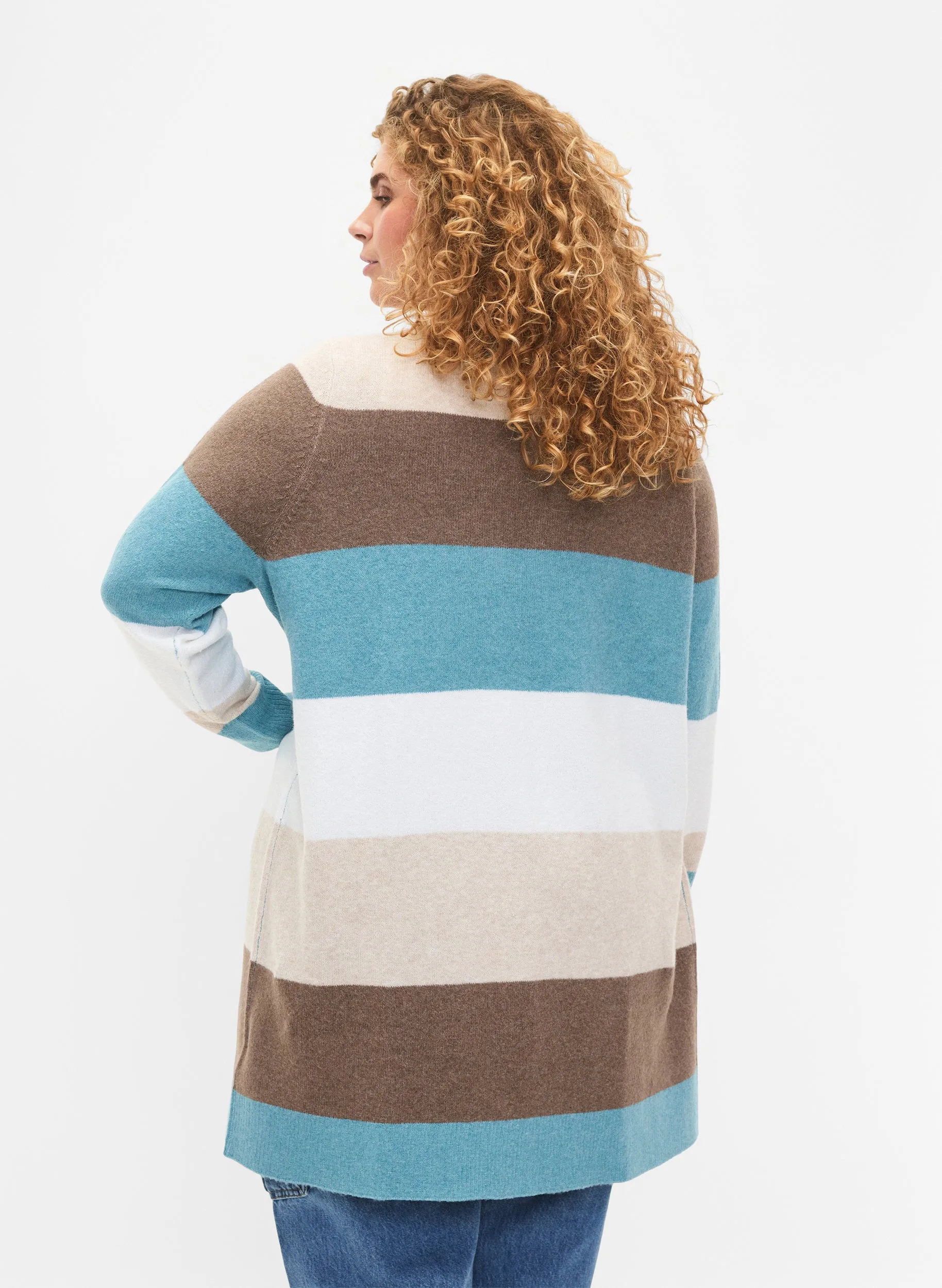 Zizzi Sunny Striped Cardigan in Blue